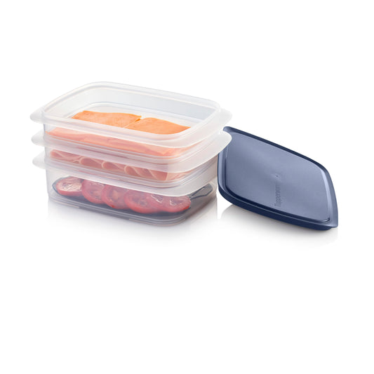 Tupperware Fridge Stackable Family 3 Piece Food Storage Container Set - Dishwasher Safe & BPA Free (3 containers + 1 grid + 1 lid)