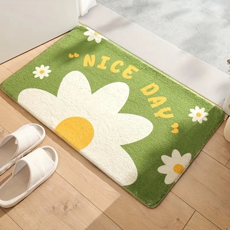 Green Flower Non-Slip Bathroom Floor Mat (1pc)