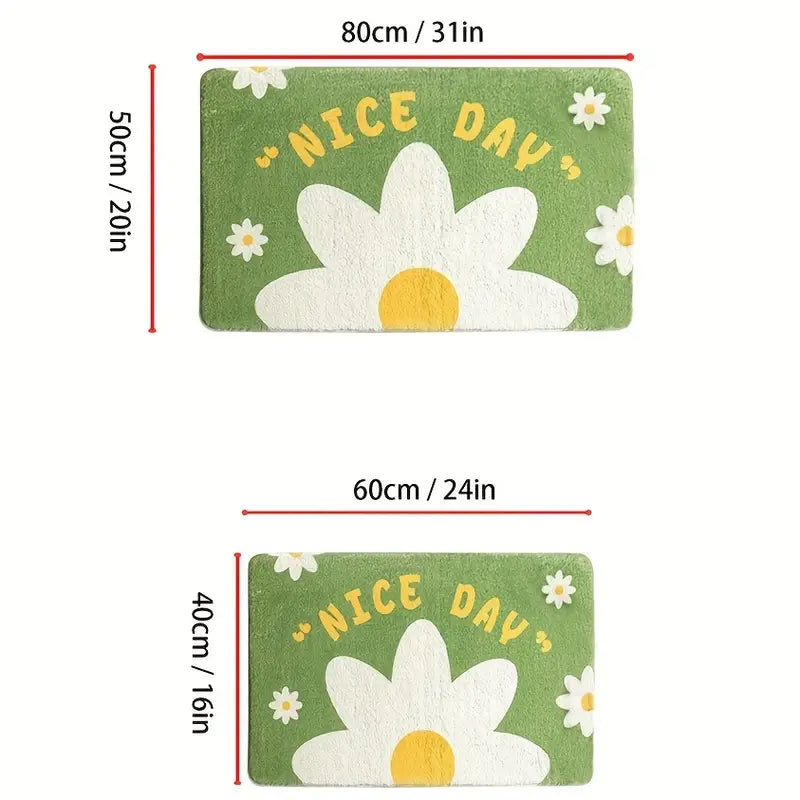 Green Flower Non-Slip Bathroom Floor Mat (1pc)