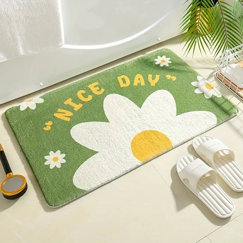 Green Flower Non-Slip Bathroom Floor Mat (1pc)